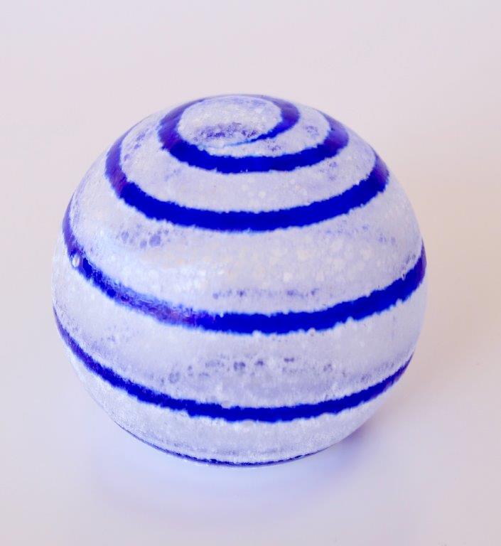 BLUE & FROSTED GLASS SWIRLS GLASS BALL  9CM DIAM